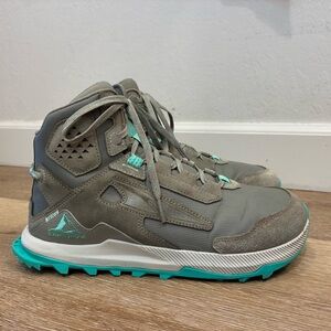 Altra Lone Peak Mid Hiking Boots Womens US 10 Trail Shoes Gray Teal